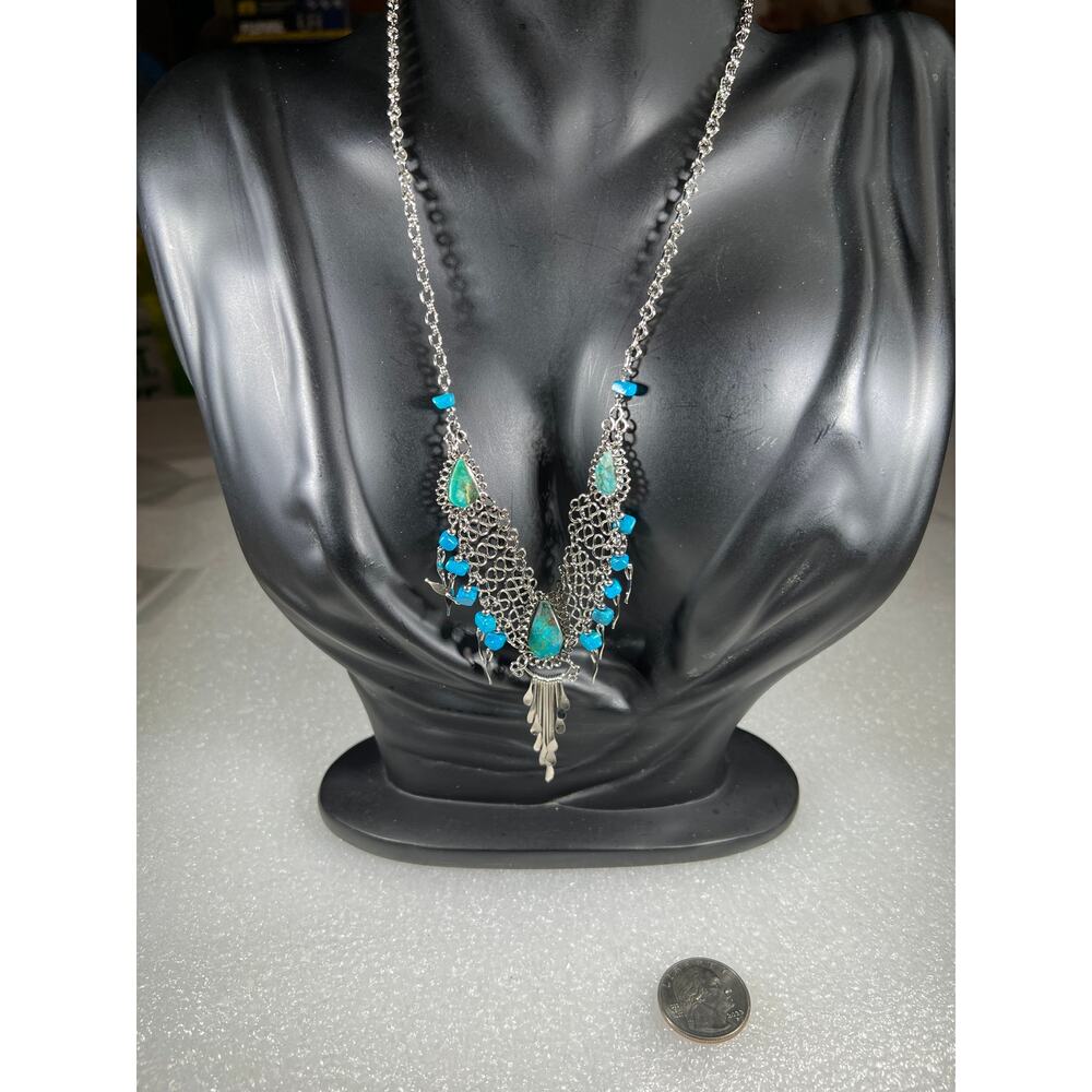 Vintage Natural Stone Hand Crafted Wire Wrap Necklace 80s 90s Southwestern Look - Picture 14 of 16